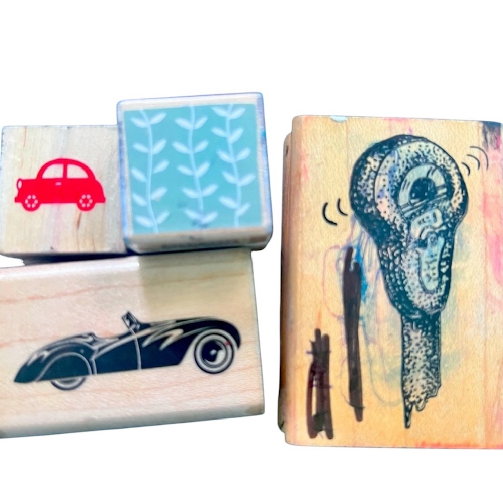 Rubber Stamps Inkadinkadoo Hero Arts Car Parking Meter race VW bug